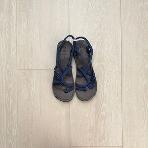 Bokyna Navy Blue Brown Braided Sandals